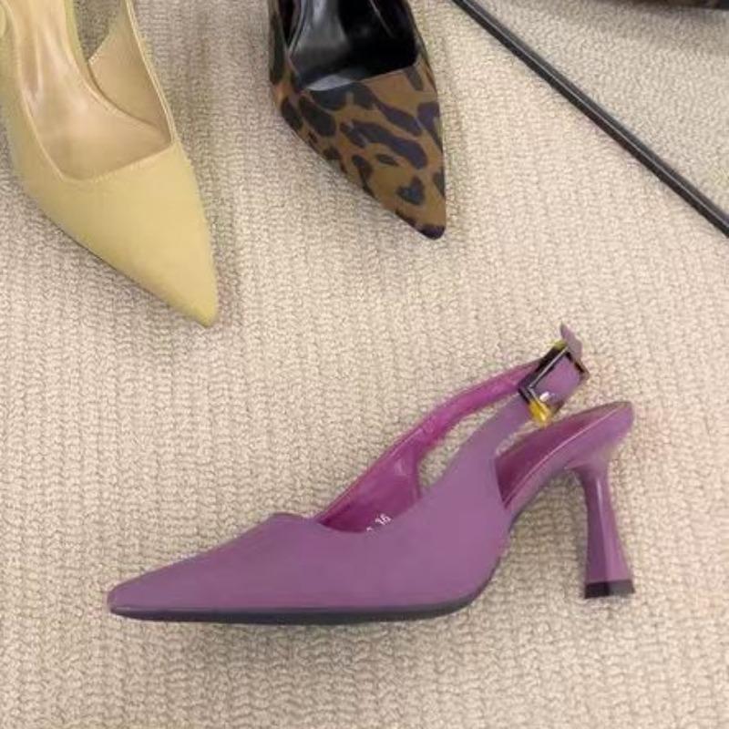 Fashion Temperament Baotou Sandals Summer New Pointed Toe Shallow Mouth One Strap Leopard Print Stiletto Non-slip High Heels