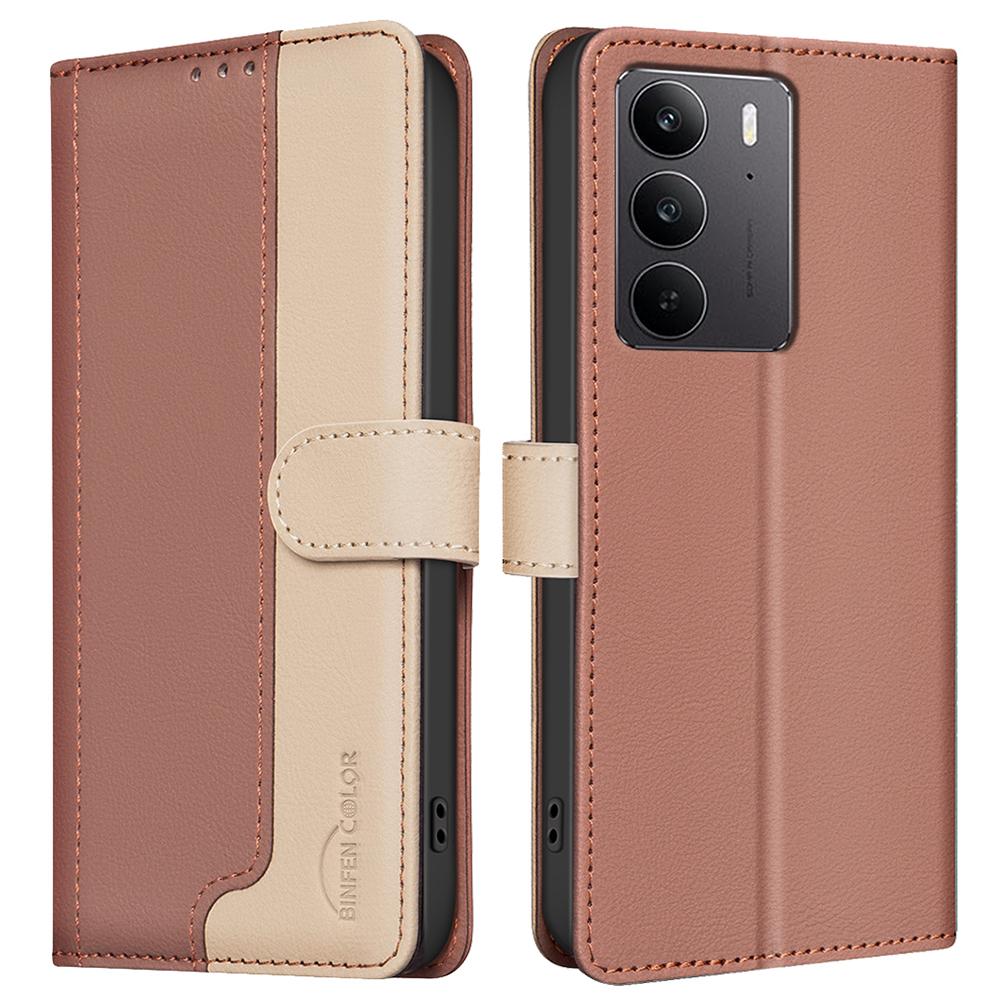 

BINFEN COLOR BF33 for Realme C75 Leather Case Splicing Color RFID Blocking Brown