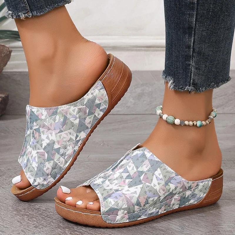 Fashion Fashion Floral Printed Women's Slippers Summer Soft Sole Comfort Wedges Sandals Woman Lightweight Non Slip Casual Beach Slides