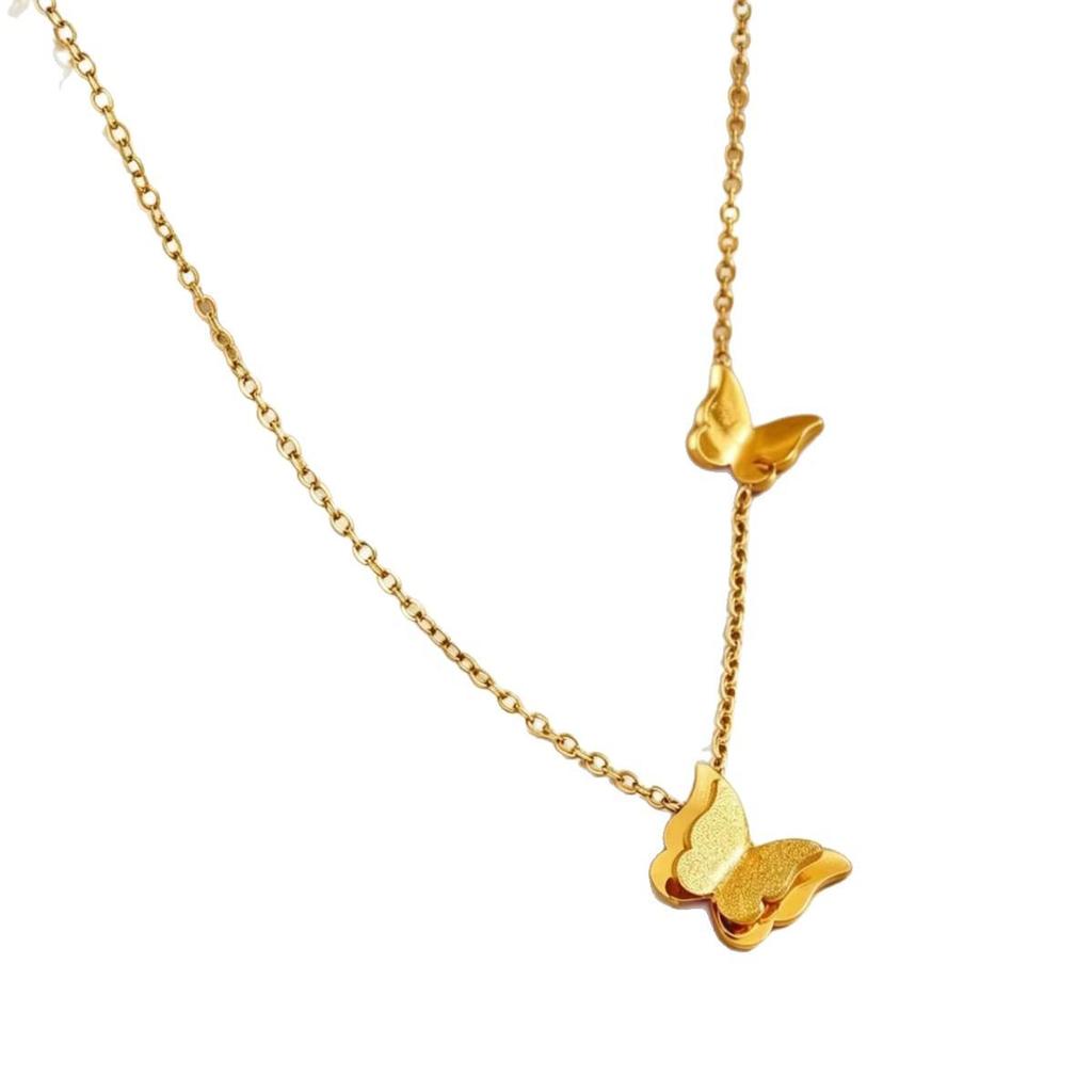 Korean Style Titanium Steel Electroplated Butterfly Necklace - Elegant and Versatile for Casual Wear