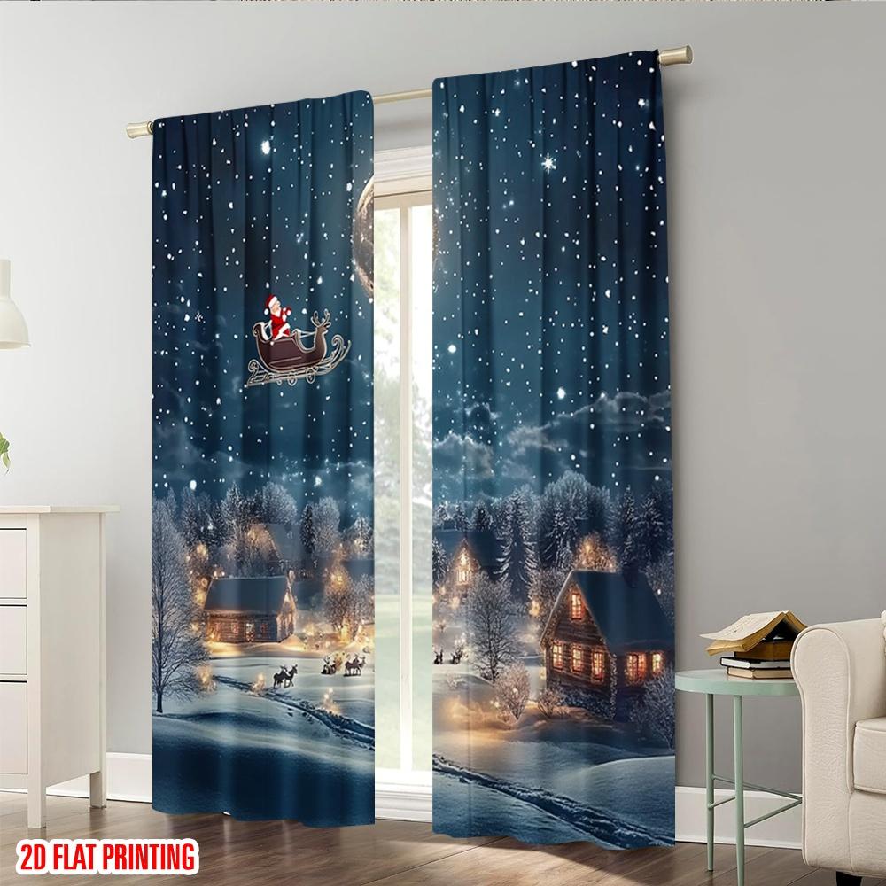Plane Printing Creative Curtains Santa Claus Sleigh Reindeer Versatile Durable Polyester Without Rod All Seasons Ldeal Curtain Set Of 2 Made Washable