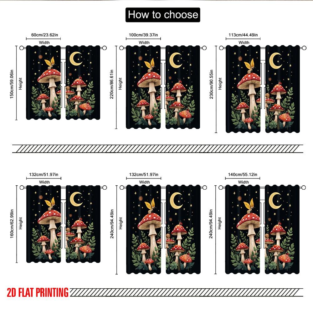 Set Of 2 Flat Printing Drapes Magical Mushroom Night Sky Digital Printed Polyester Family Party Use Home Wall Yard Curtain Made