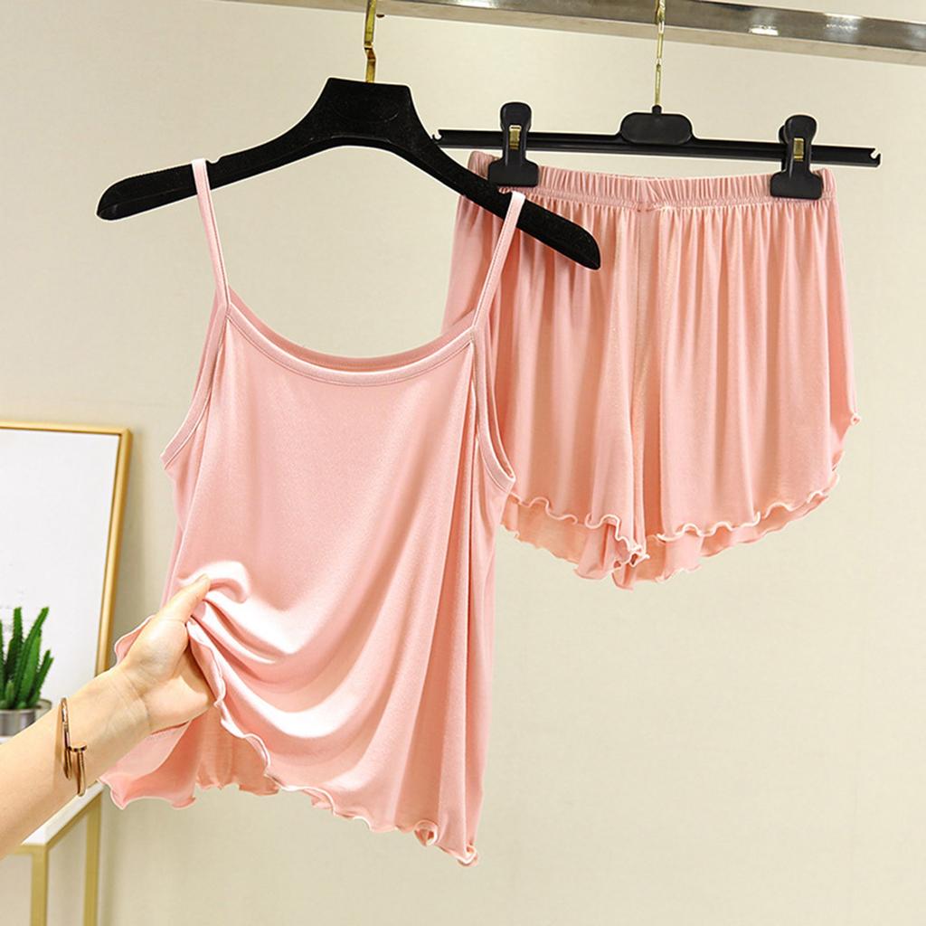 Women's Solid Color Loose Casual Comfortable Suspender Shorts And Pajamas Two-piece Set