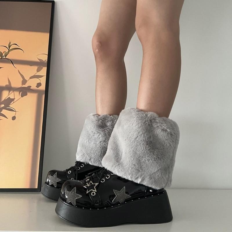 Women Furs Leg Warmer Winter Furry Long Boot Cuffs Fuzzy Shoe Cover Party Costume for Holiday Festival Performances Play