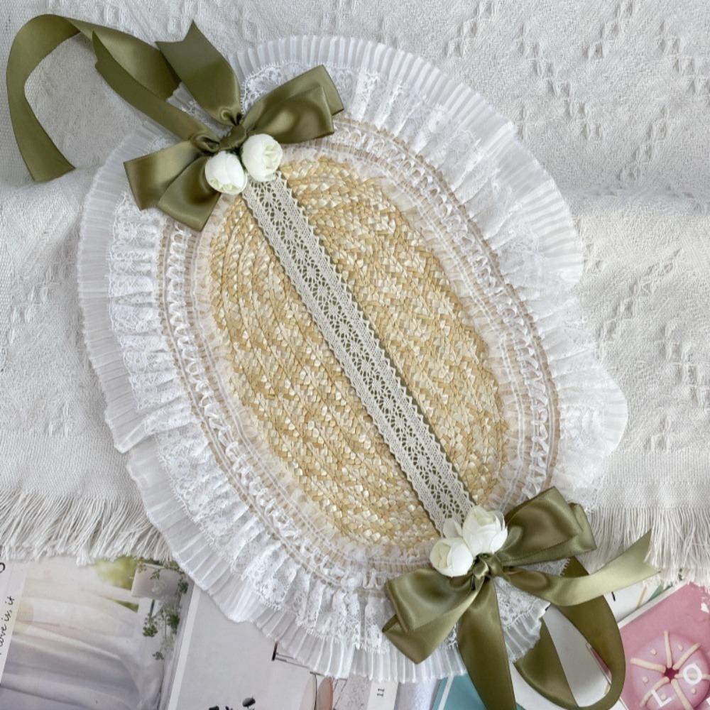 Ruffle Lace Beach Hat Flat Top Hat  for Elegant Tea Party Princess Beach Outdoor Travel