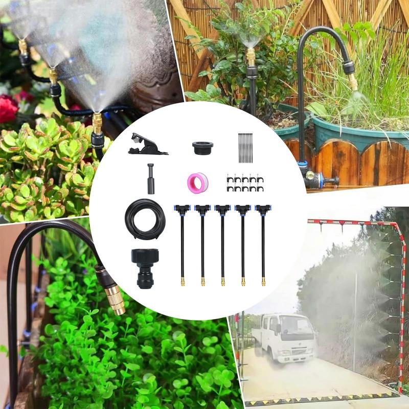 Tropfbewässerungssystem Tragbar 5m Automatische Bewässerung Einstellbare Tropfer Vernebelungs-Bewässerungskits Gartenschlauch 360 Grad Gebogen