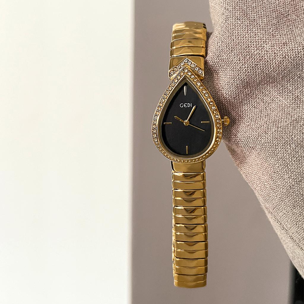 GEDI Women's Quartz Watch Fashion Golden Silver Casual Quartz Bracelet Wristwatch Niche Elegant Waterproof Hand Clock for Women