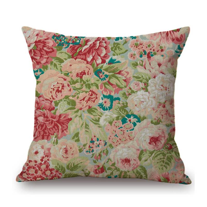 Navy Blue Green Red Rose Classic Home Decoration Flower Bird Art Sofa Throw Pillow Case Cotton Linen Square Medium Cushion Cover