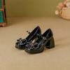 Xiaoxiangfeng High-heeled Mary Jane Shoes, Lace Bow Single Shoes, Autumn and Winter New Shallow-mouth Women's Shoes, Small People Increase In Height