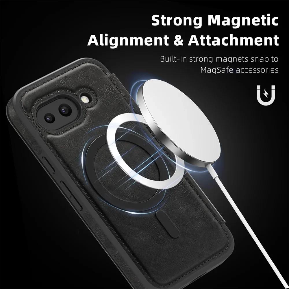 RFID Blocking Wallet with Card Holder Electroplating for MagSafe Flip Leather Phone Case for Google Pixel 8 9 Pro XL 9A Cover