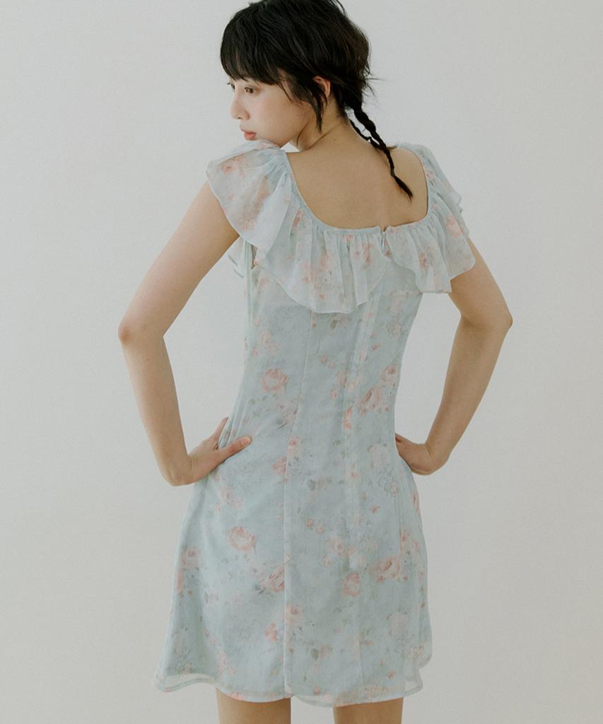 Riorg Woi Flower Pattern Frill Ops Mint Blue