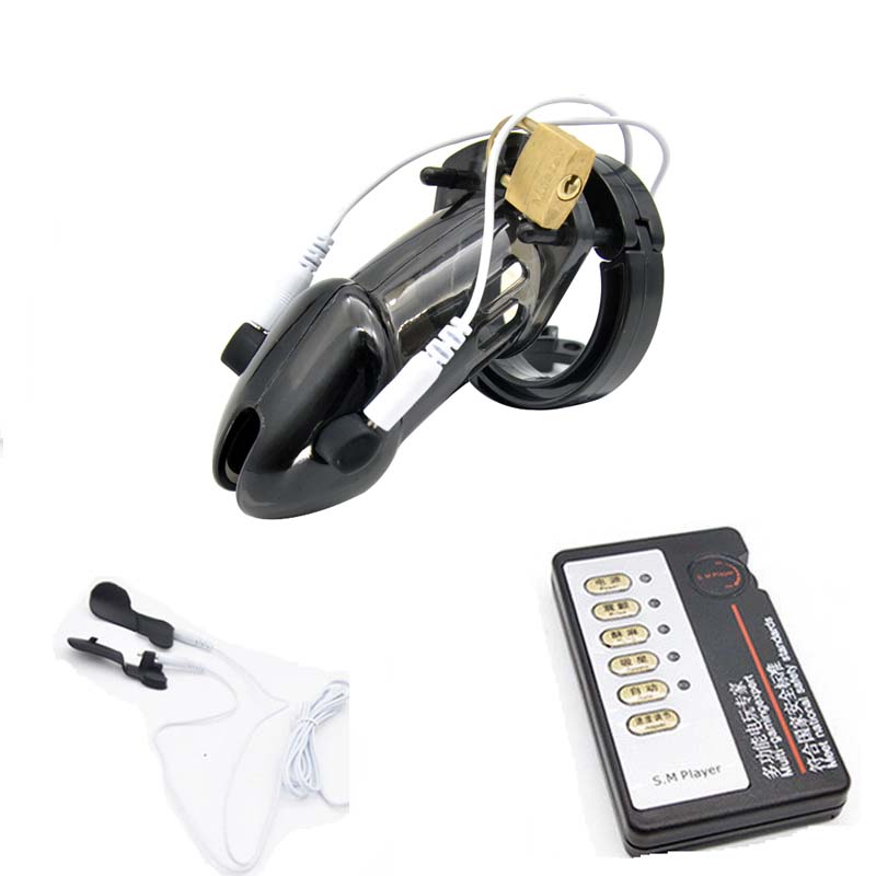 Electro Shock Male Chastity Cage Restraint Locking Ring Belt E-Stim Device  Penis Stimulation Sex Toy for Men Adult Sex Game
