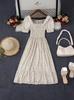 French Vintage High Waist Floral Dress With Tie Belt For Casual And Party Wear