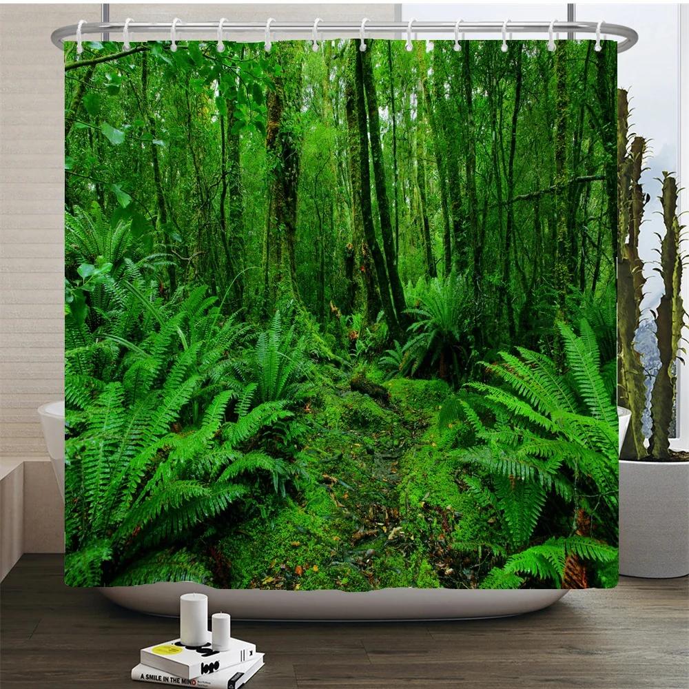 Naturwald Duschvorhang Wasserdicht Badezimmer Sichtschutz Bäume Landschaft Vorhänge Polyester Stoff Heimdekoration Badezimmer Vorhänge