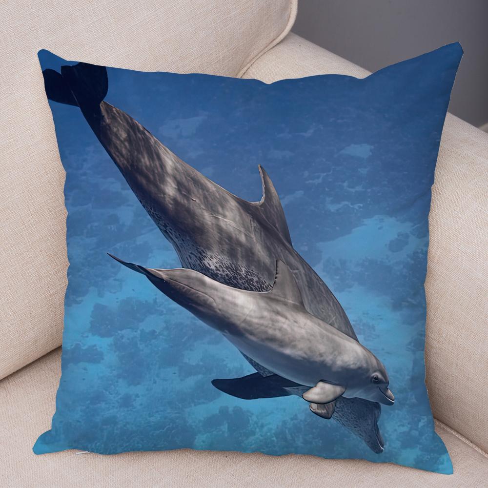 Federa per Cuscino Delfino Vita Marina Motivo Pesci Barriera Corallina Tessuto Morbido Studio Ufficio Casa Decorazione Federa