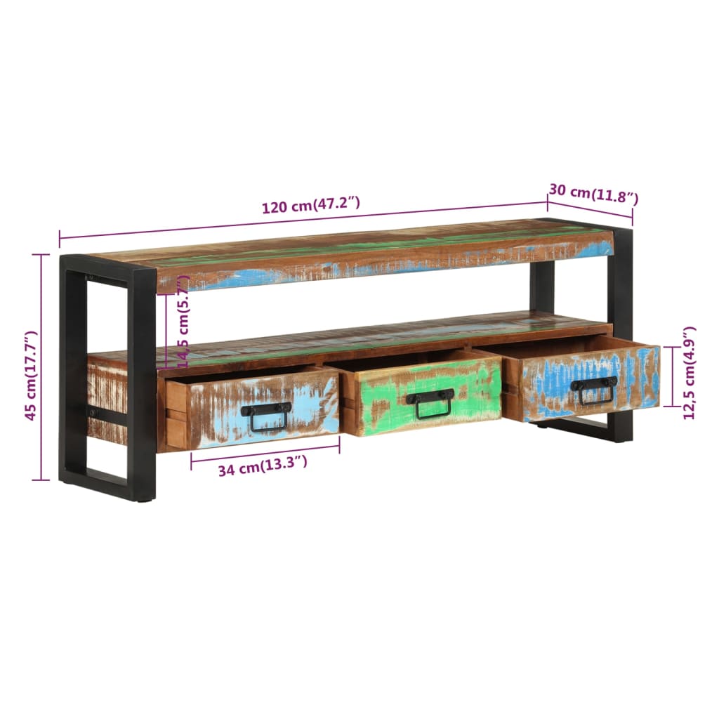 Vidaxl Szafka Pod Tv, 120X30X45 Cm, Lite Drewno Z Odzysku