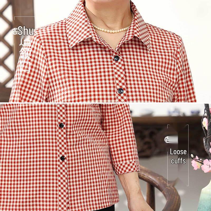 Datang Furen Loose Fit Lapel Cardigan Shirt for Mid-Aged Women
