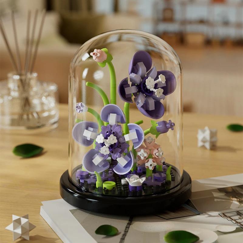Micro Flower Bouquet Bonsai Building Block Artificial Plastic Plant Dust Cover Micro Model Home Decoration Toy Kid Birthday Gift