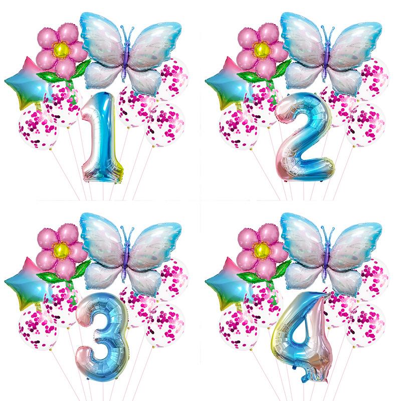 Butterfly Digital Balloon Birthday Party Aluminum Film Balloon Set Party Scene Decoration Props