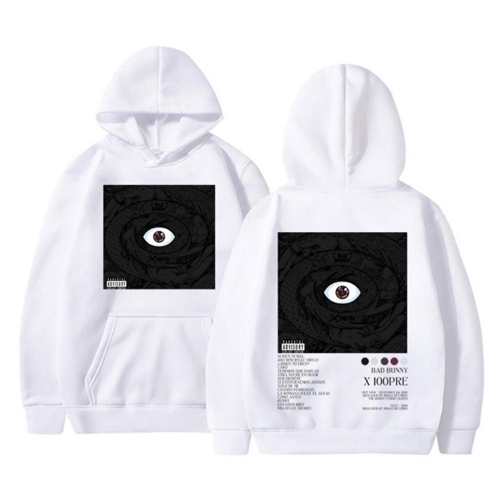 Rapper Bad Bunny X 100PRE Music Album Hoodie Double Sided Print Men's Women's Extra Large Hoodie Vintage Streetwear