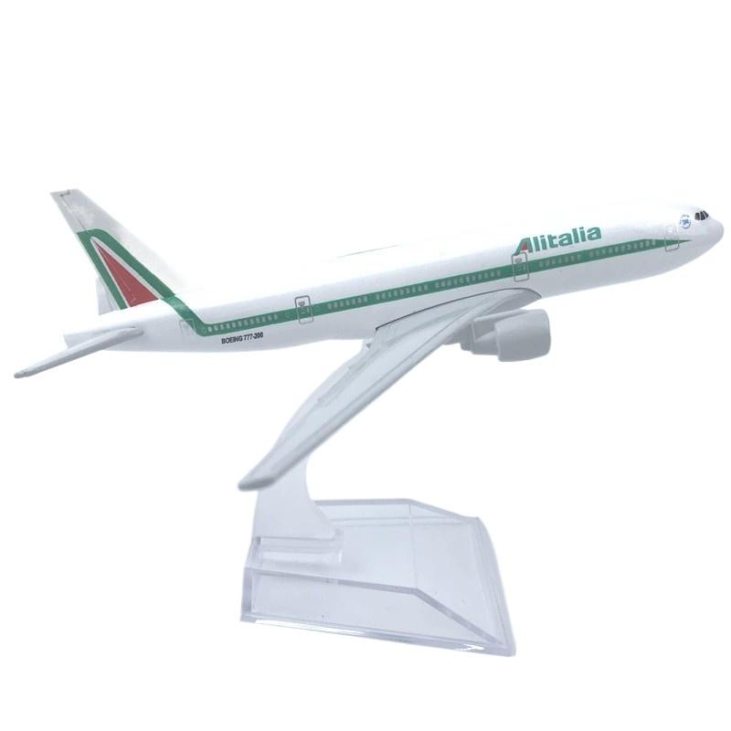 Игрушечный самолет 1/400 Металлический Alitalia B777 Масштабная модель Самолет 16 см Модель Литая модель самолета Сувенир Коллекция для хобби Игрушка белый/зелёный