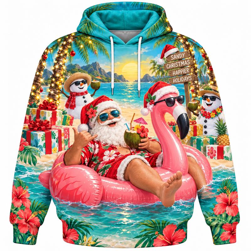Funny Santa Christmas Hoodie 3D Print Camping Surfing Rockstar Magic Space Holiday Pullover Winter Party Streetwear Gift