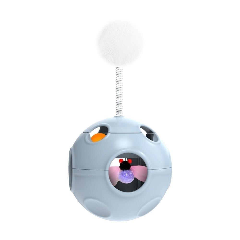 Spring Cat Teasing Ball Automatic Rotation with Feather Rotating Tumbler with Bells Plush Ball Cat Interactive Toy Exercise