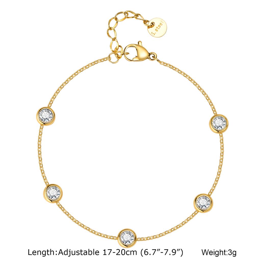 Charms Tennis Bracelet for Women, Cubic Zirconia Chain Bracelet Adjustable,Stainless Steel Miami Link CZ Bangle Gift