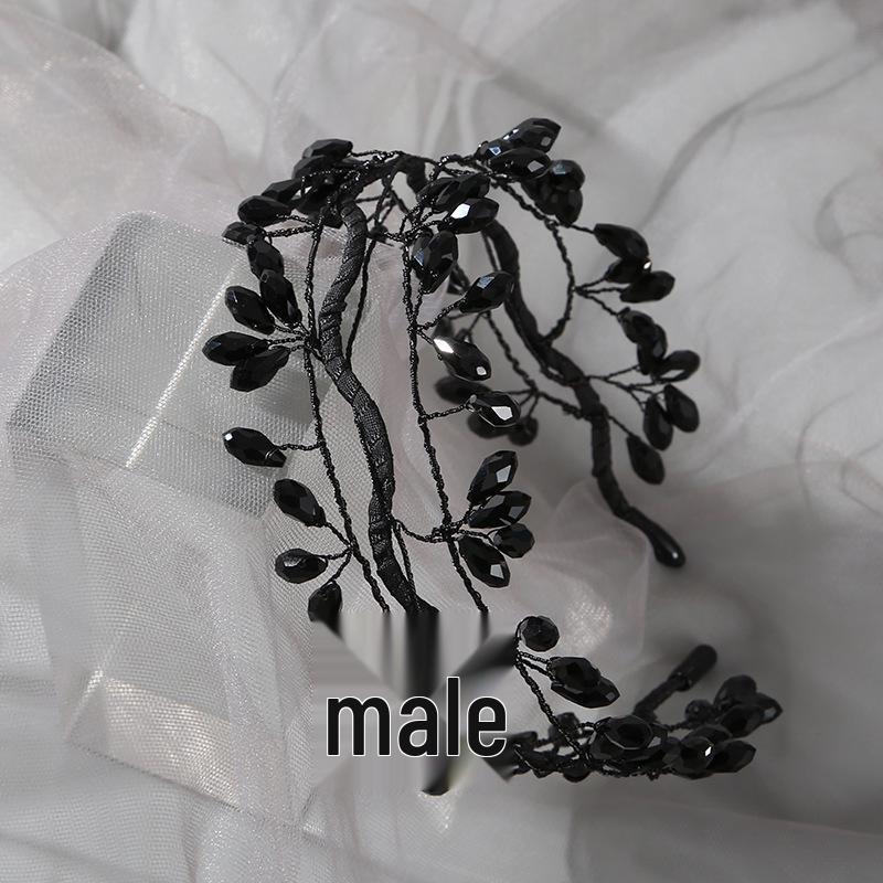 Golden Fairy Leaf Flower Pearl Headband - Elegant European Crown for Girls' Weddings