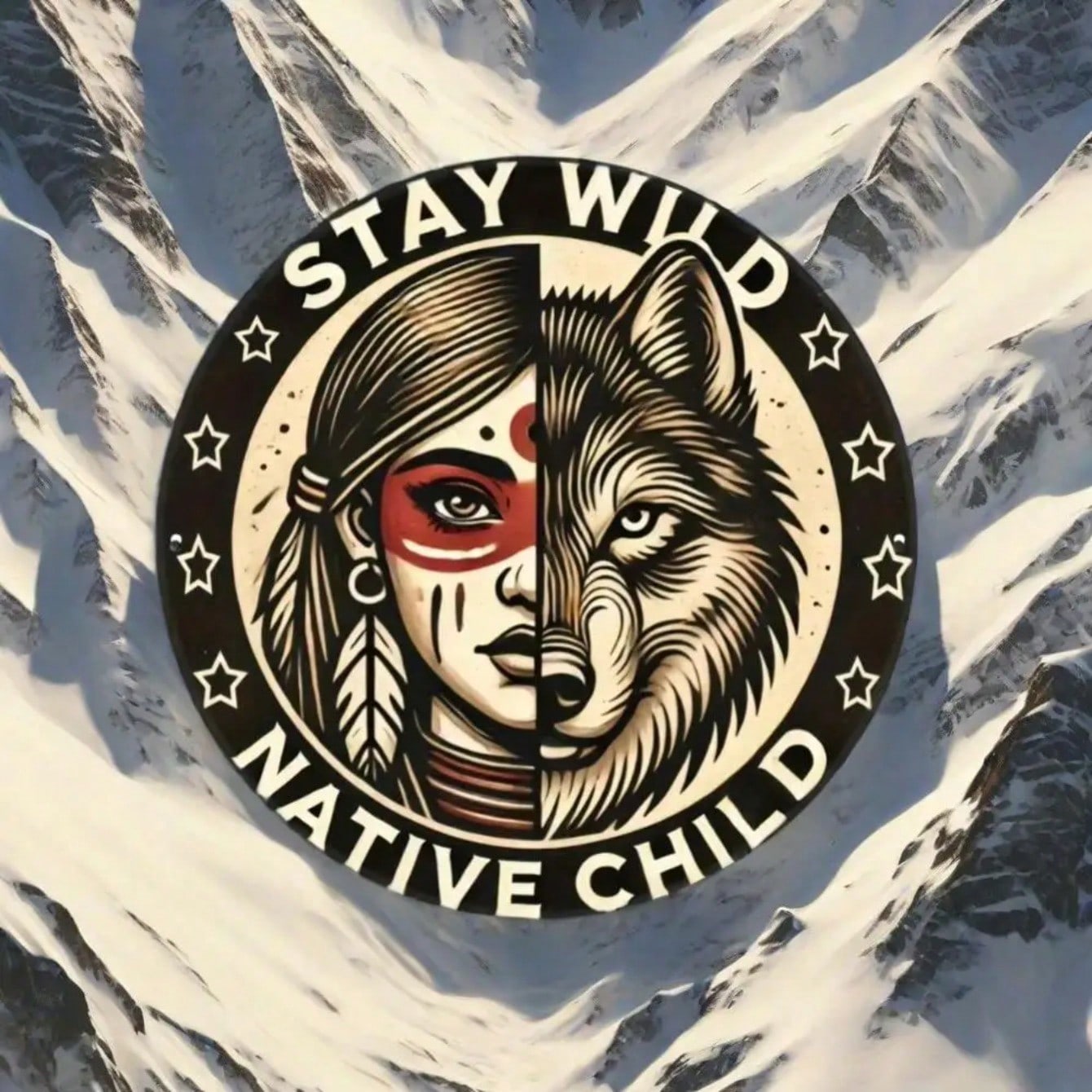 Metal Wall Art Wild Tribal Wolf Spirit Moon Round Decor Nordic Animal