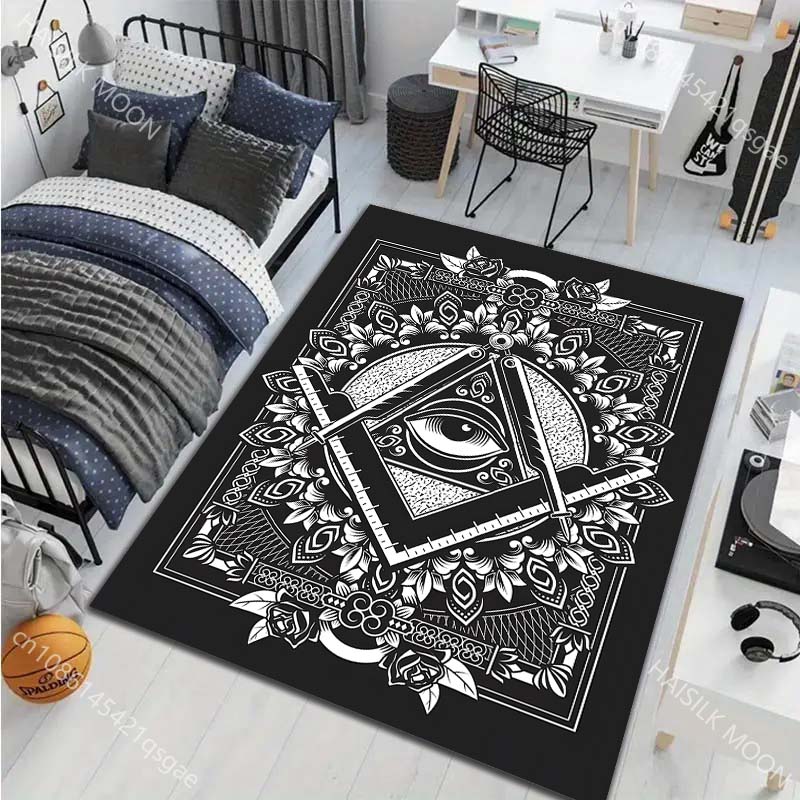 1PC Franc-maçonnerie Printed Carpet for Living Room Bedroom Home Decoration Non-slip Floor Mat Modern Carpet Large Size