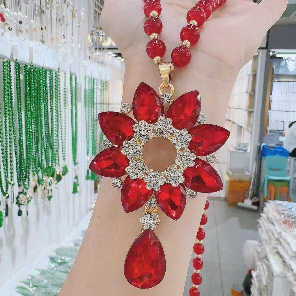 Korean Version Versatile Sweater Chain Female Long Retro Fashion Crystal Flower Necklace Clothes Pendant Ethnic Style Accessories