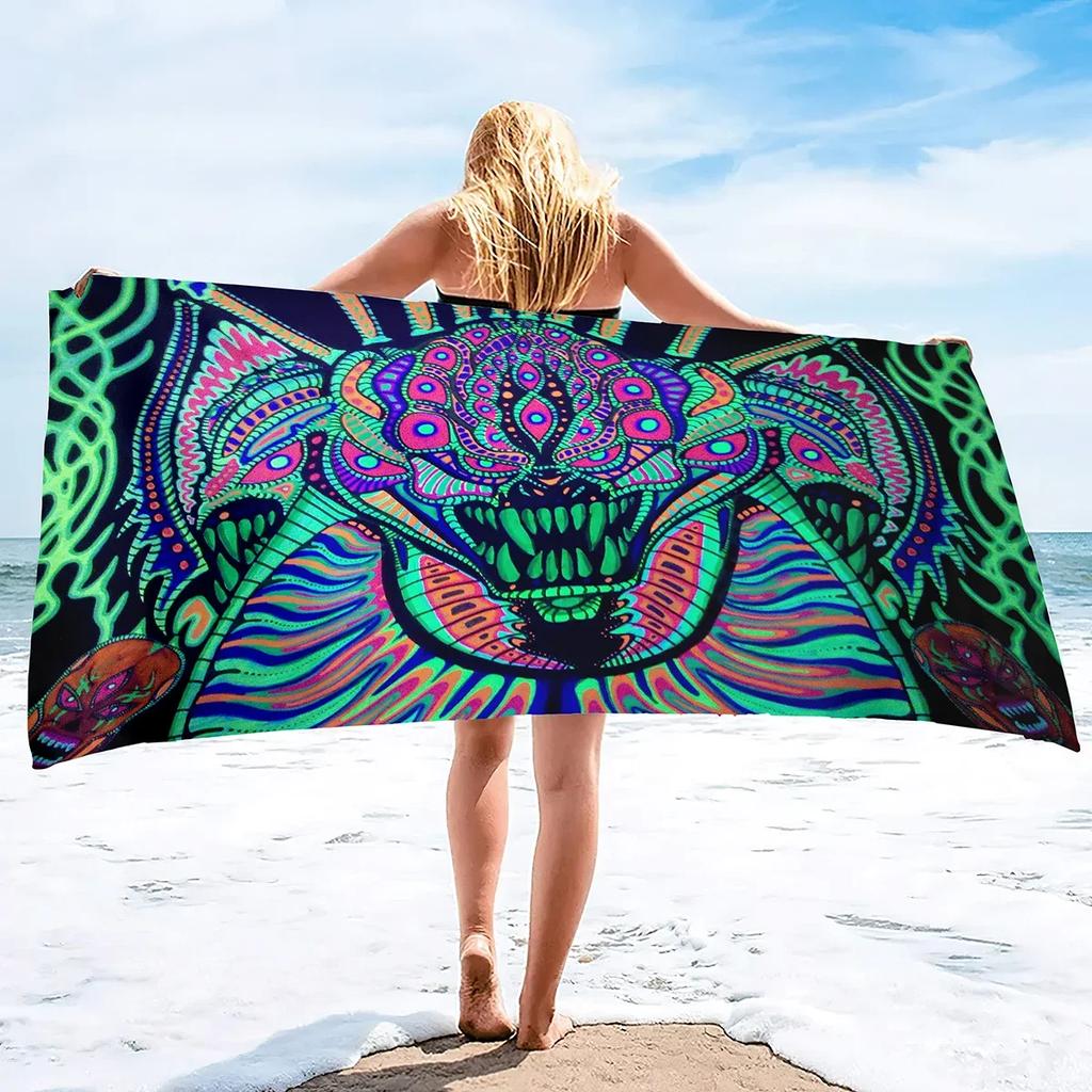 Gothic Graffiti Beach Towel Oversized Rock Hip Hop Style Microfiber Beach Towel Quick-Drying Absorbent Sand Free Bath Towels