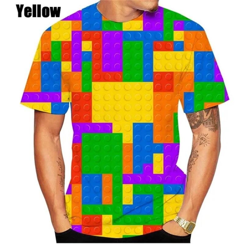 3D-Druck Bausteine Grafik-T-Shirts für Männer Frauen kurzärmeliges Rundhals-T-Shirt Tops Streetwear Herren lustiges T-Shirt