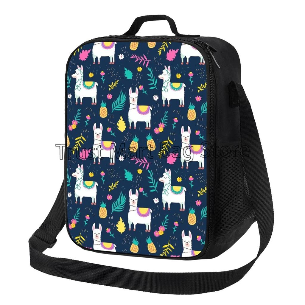 Cute Alpaca Animal Insulated Lunch Bag for School Work Office Picnic Llama Cactus Tote Lunch Box Containers with Shoulder Strap