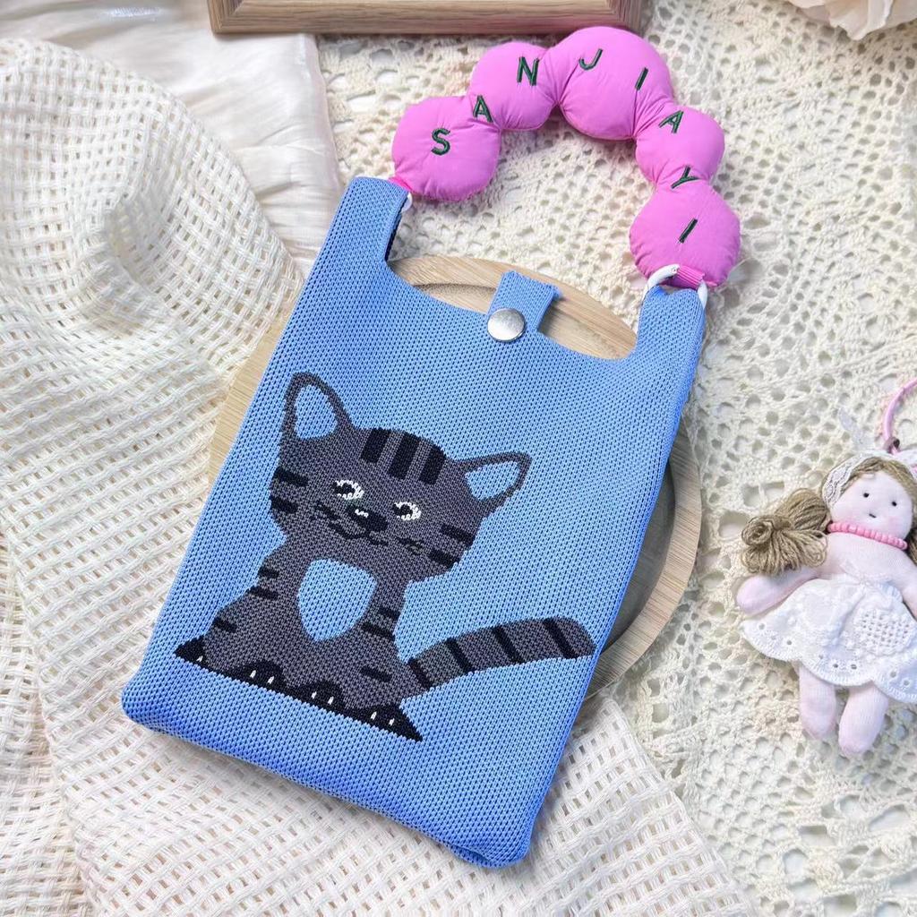 Ins Original Knitted Mobile Phone Bag, Convenient Storage, Student Cute Cartoon Messenger Bag