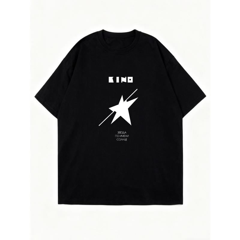 Oversized T Shirt Dress Black Star And Text Print Casual Wear For Women