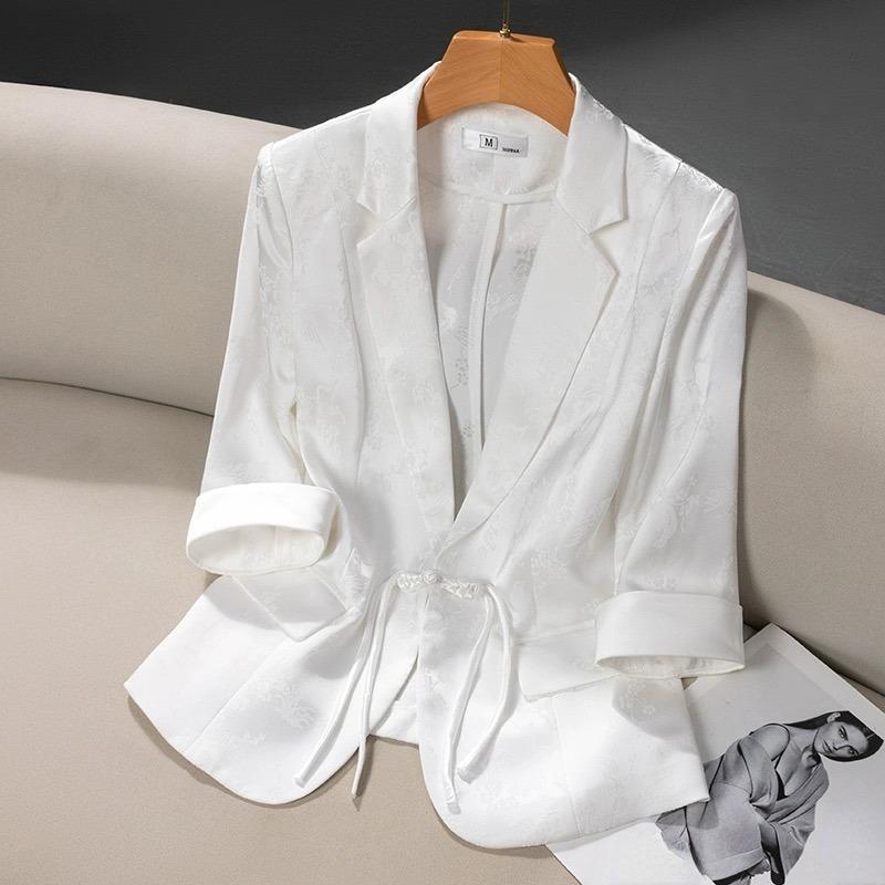 Classic White Summer Jacket for Women, Short Slim-fit Style with High-end Texture