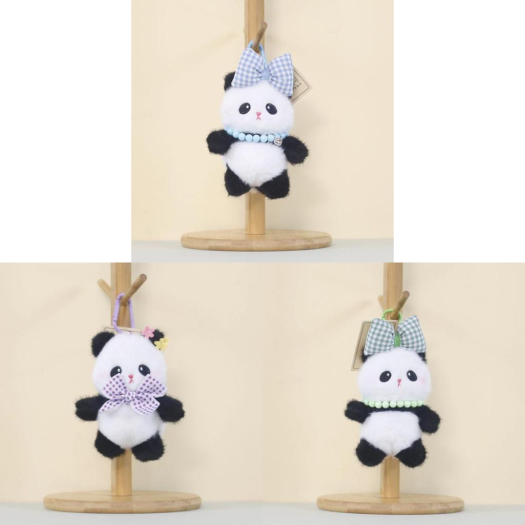 Panda Plush Keychain With Cartoon Milk Bottle And Colored Bow For Kids And Collectors