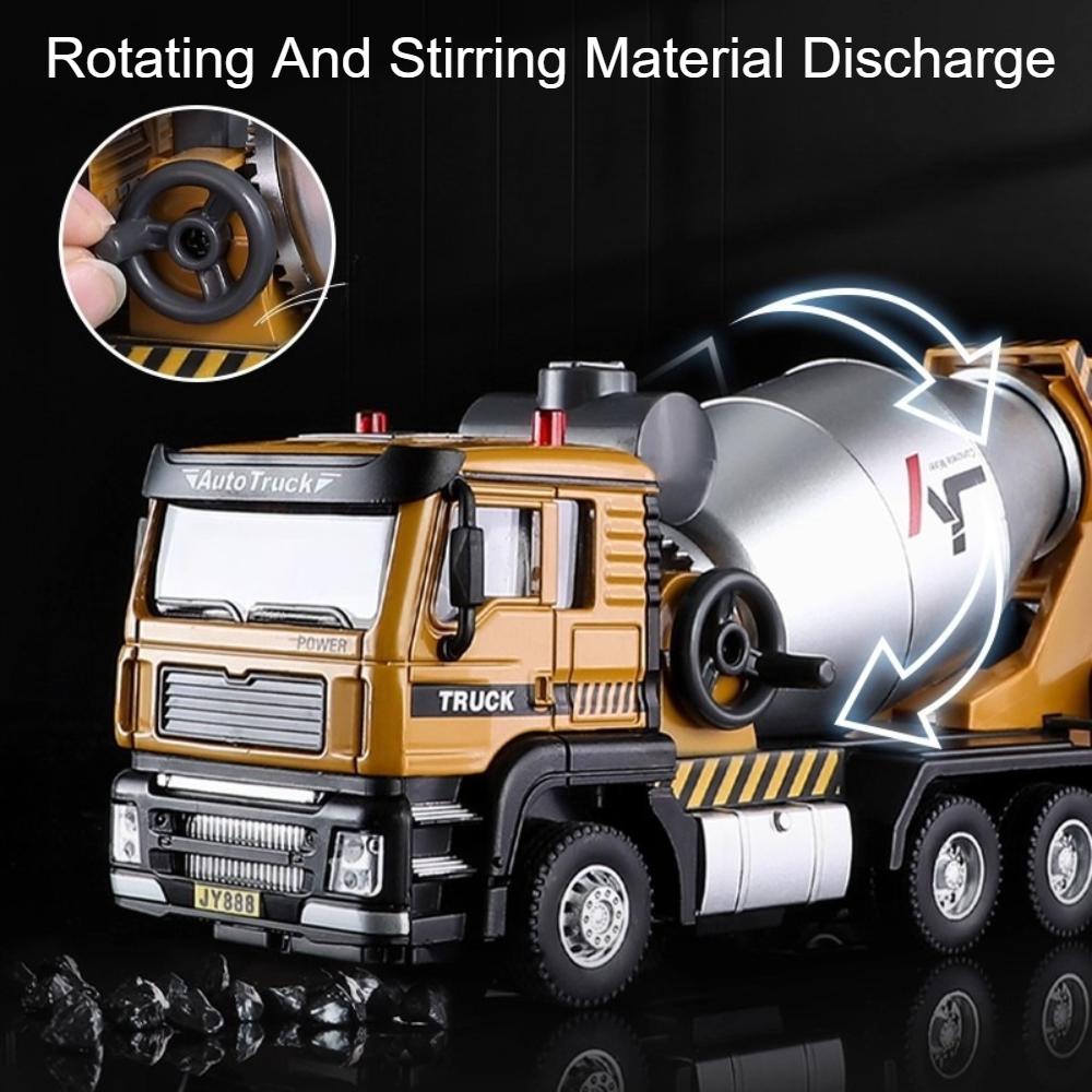 1:50 Mixer Truck Excavator Toy Model Car Diecast Metal Sound Light Engineering Vehicle Miniature Models Collection Gift Boys