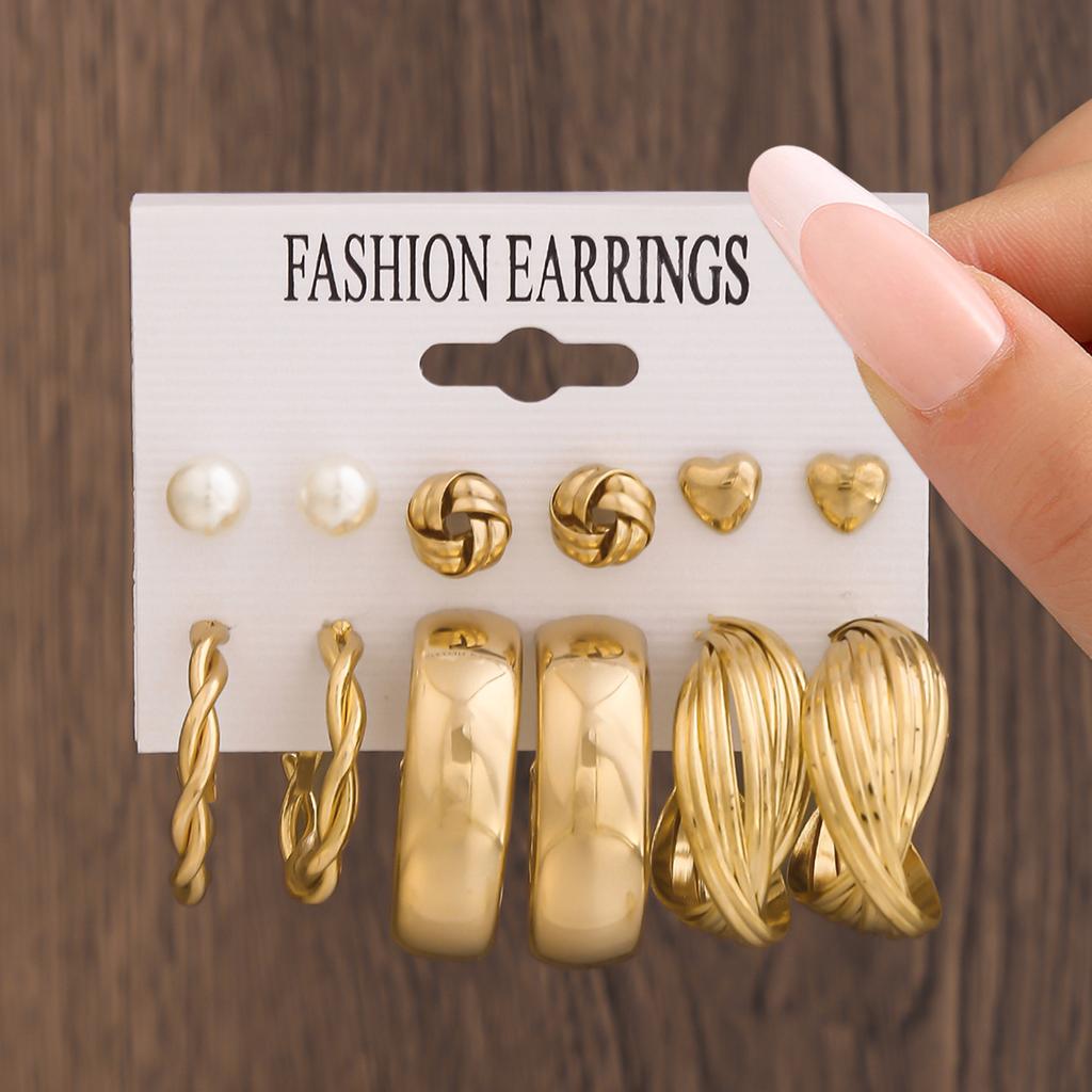 Hot-selling European and American popular jewelry geometric earrings set popular earrings women's ring earrings