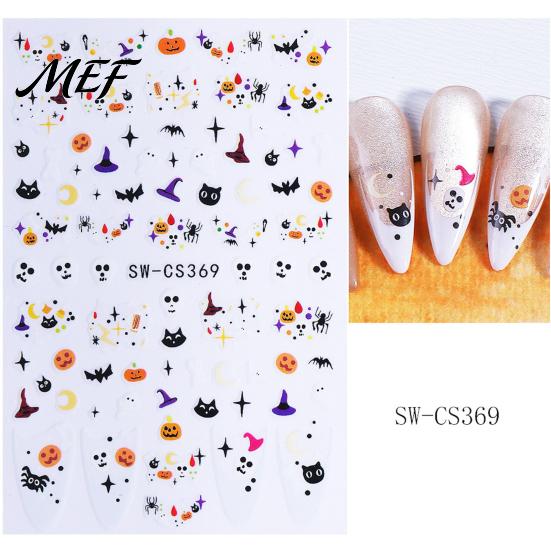 Halloween Manicure Accessories Nail Art Stickers, Cartoon Pumpkin Ghost Bat Decals for Stickers Decorations, Self-Adhesive Holiday Women