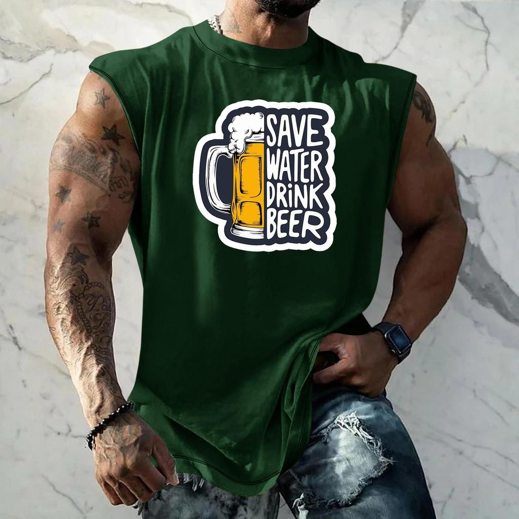 Men Sleeveless Tank Top Loose Fit Casual Streetwear Graphic Print Muscle Shirt Summer Beach Holiday Workout Gym Vest