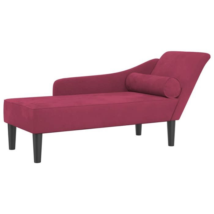 VidaXL Chaise longue avec coussins rouge bordeaux velours, canapé rembourré, canapé pour chambre à coucher, canapé à 2 4007592
