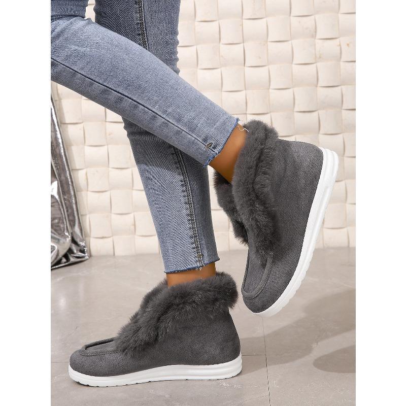 Women's Plus Size New Autumn Winter Short Ankle Snow Boots with Furry Cuffs Fleece-Lined Thickened Warm Cotton Boots