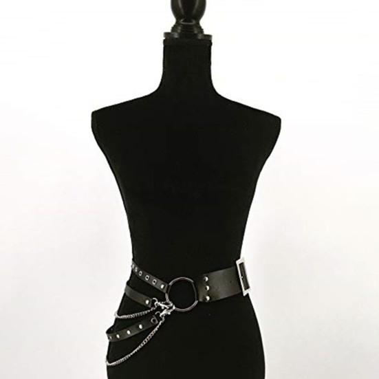 Cinturón de fiesta para mujer, estilo hip hop, gótico, con remaches y múltiples correas, de piel sintética decorativa, estilo punk, a juego, accesorio para ropa