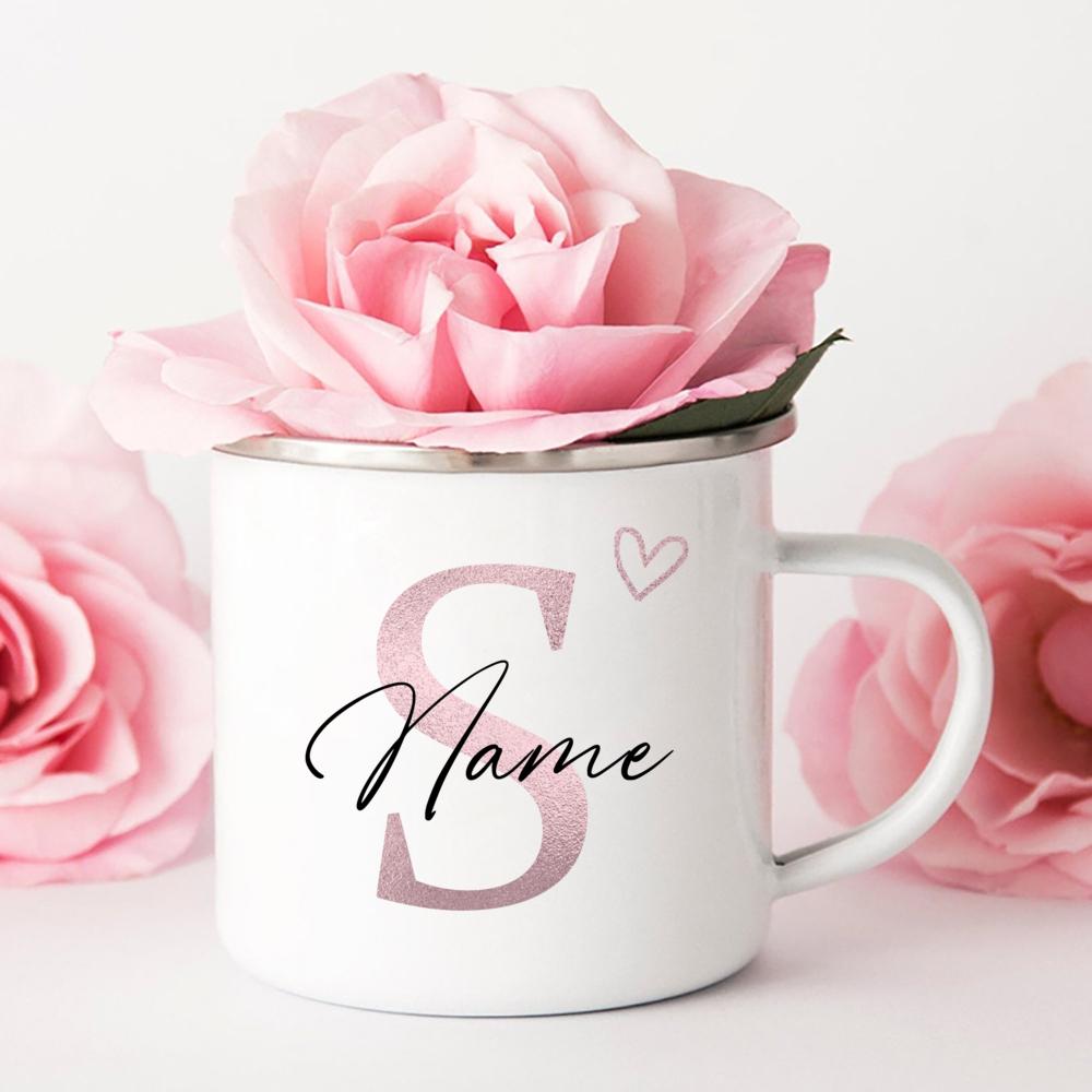 Personalisierte Tasse Herz Initial mit Namen Kaffeetasse Individuell Tee Heißschokolade Tassen Braut Brautjungfer Muttertagsgeschenke für Sie