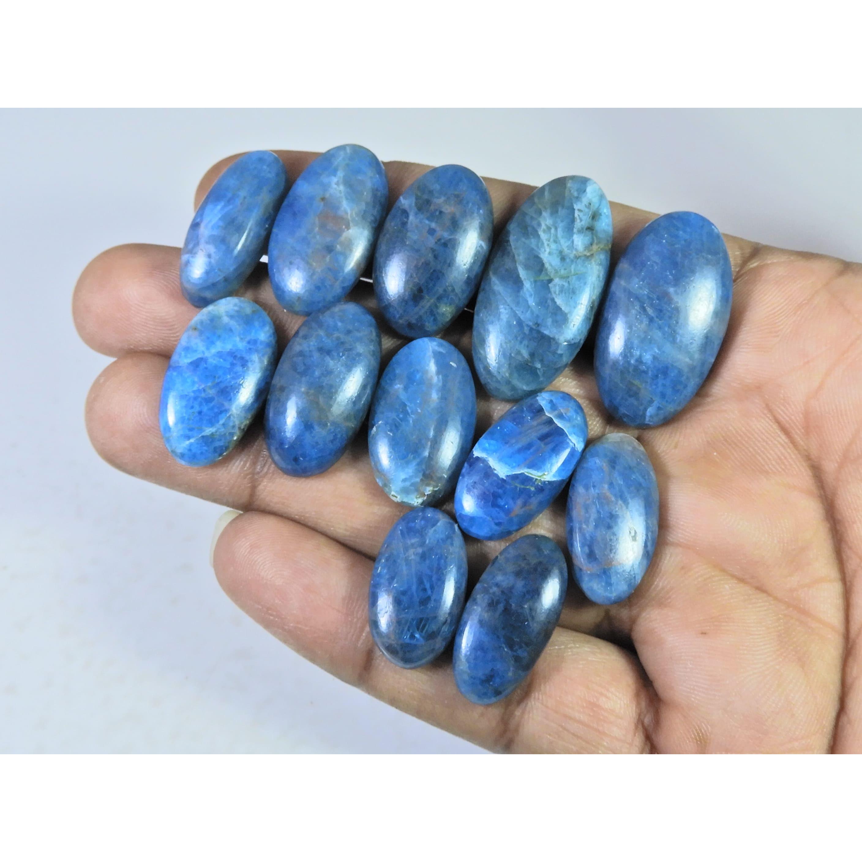 

244Cts. Натуральный Синий Апатит Овальной Формы Кабошон Россыпью Драгоценный Камень 12 Шт. Партия C-2024