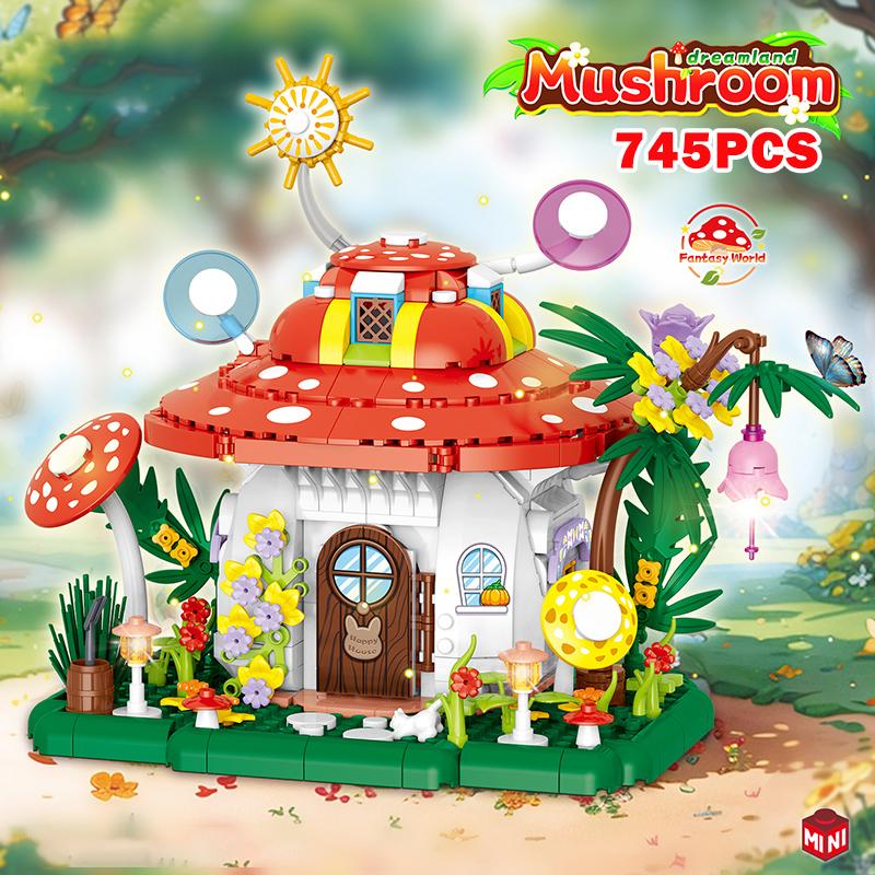 Creative Mushroom House Street View Building Blocks City Architecture Forest Cabin Mushroom Boat Mini Bricks Toys Children Gift
