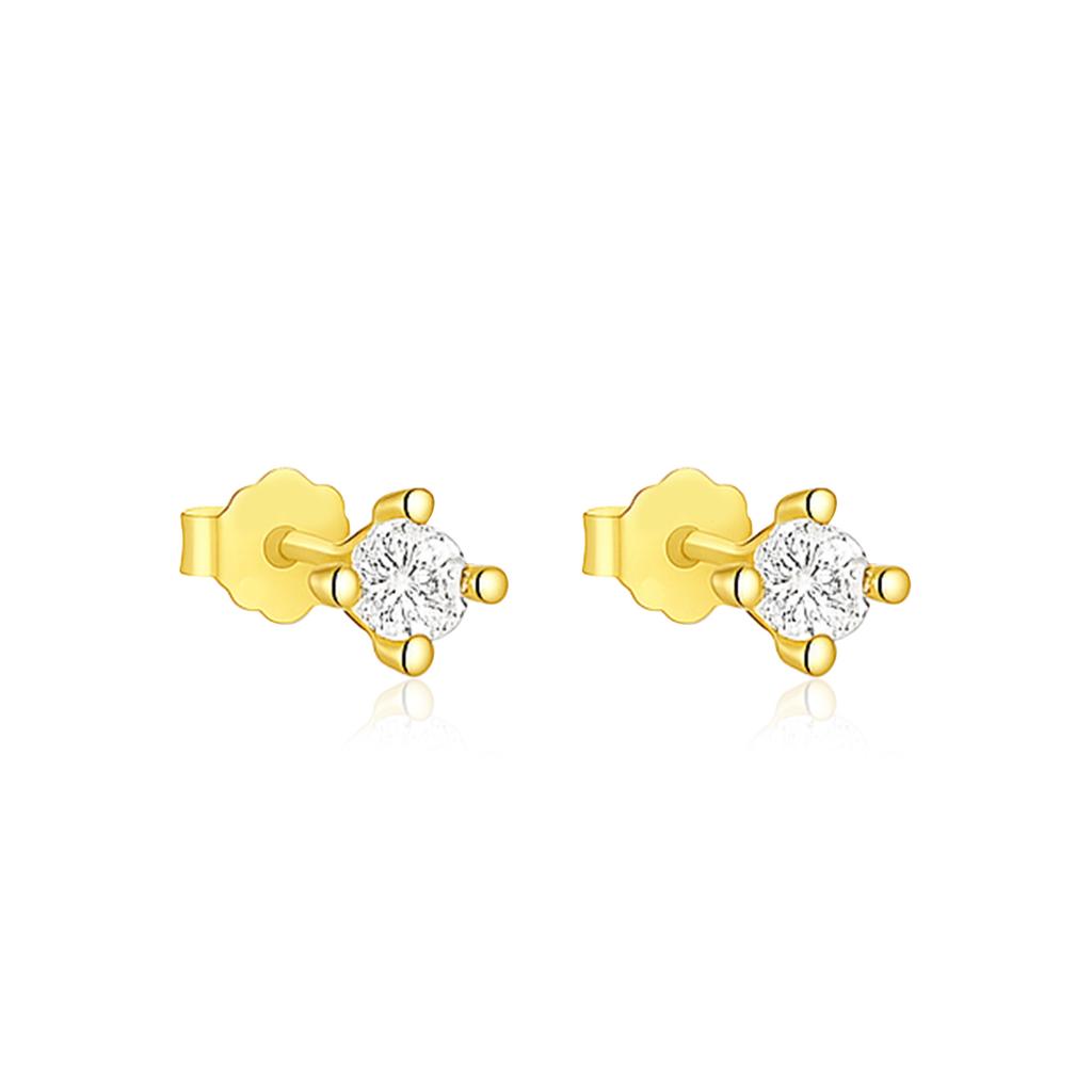 Classic Solitaire Stud Earrings - 925 Sterling Silver Gold Plated
